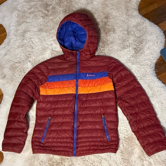 cotopaxi Other - Cotopaxi Fuego Boys' Down Hooded Jacket- Burgundy Stripe Winter Coat Large 14/16